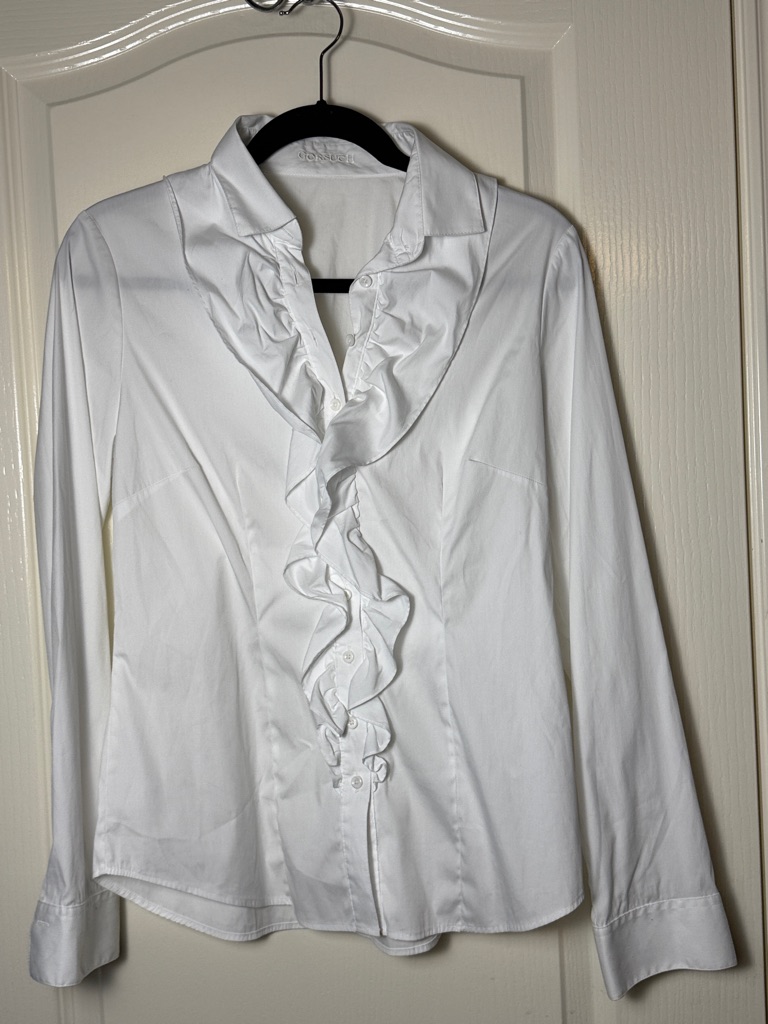 Gorsuch Long Sleeve Ruffle Button Up V Neck Top